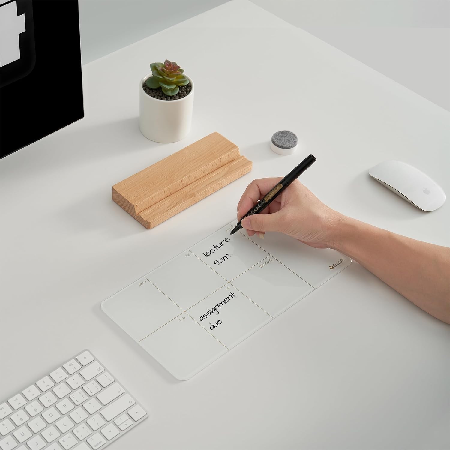 Elegant 12×6 Desktop Glass Weekly Planner Whiteboard – Includes Marker & Eraser