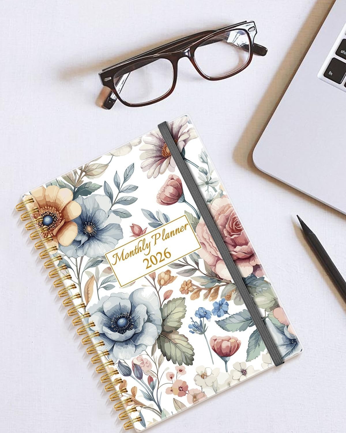 Elegant 2026 Planner: Monthly Organizer with Inner Pocket & Elastic Closure