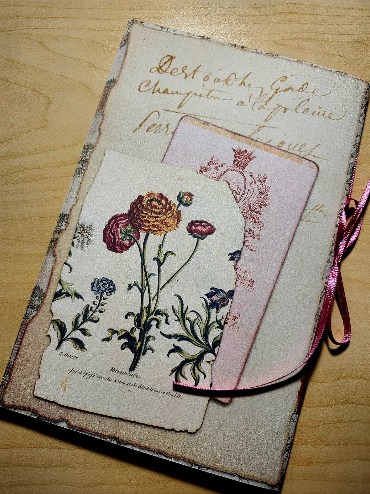 Junk Journal Booklet “BOTANY” Handmade Botanical Wildflowers Lg 8.5″x5.5″ 40pgs