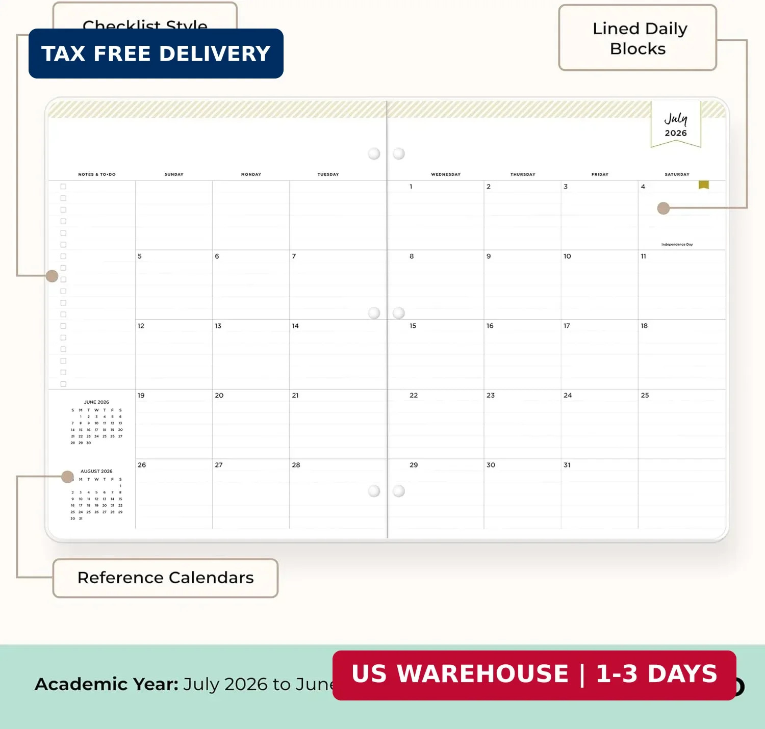 Blue Sky Day Designer 2026-2027 Monthly Academic Year Planner Calendar, July 202