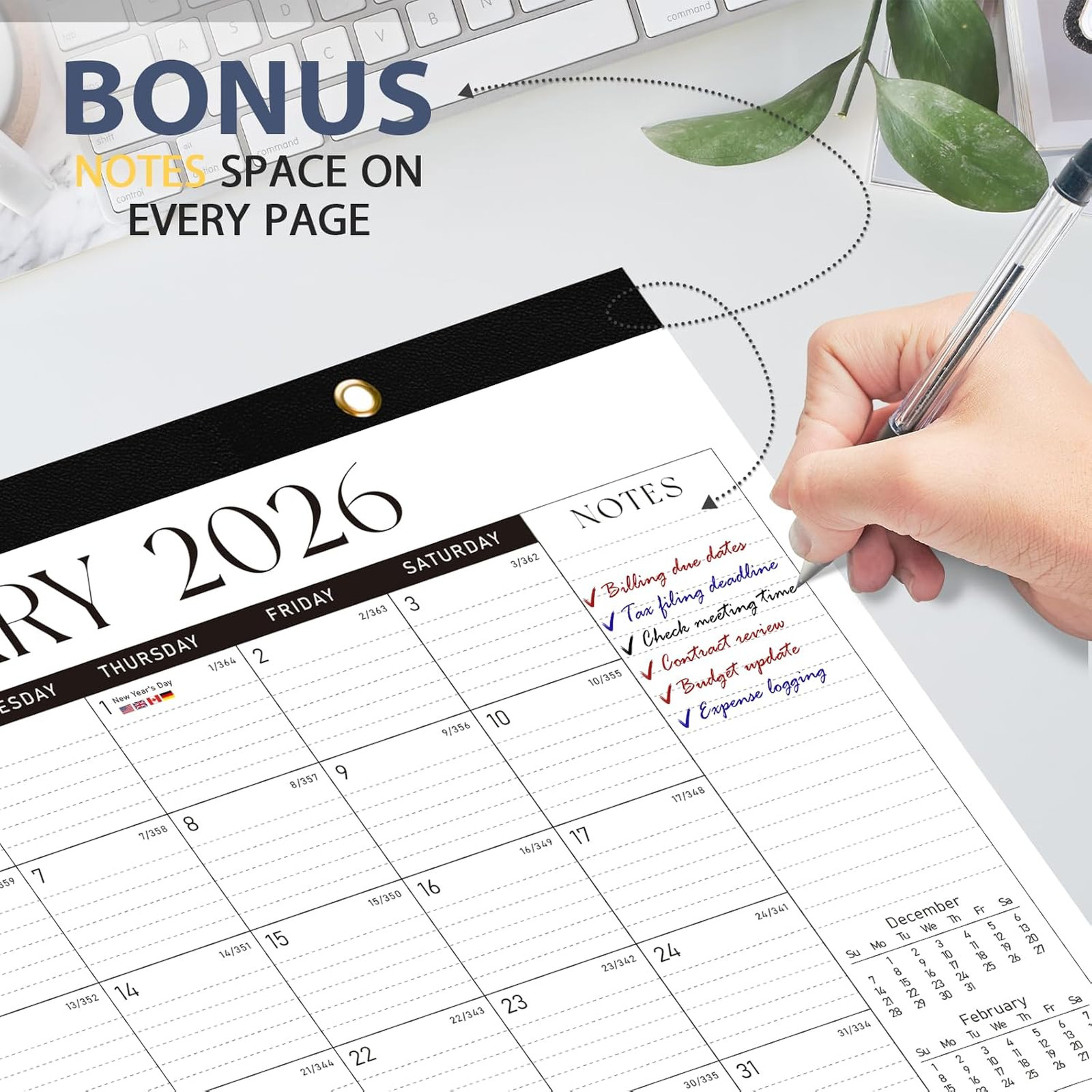 Desk Calendar 2026 Large Wooden Cover 17 x 12 Inches Monthly Wall Office School