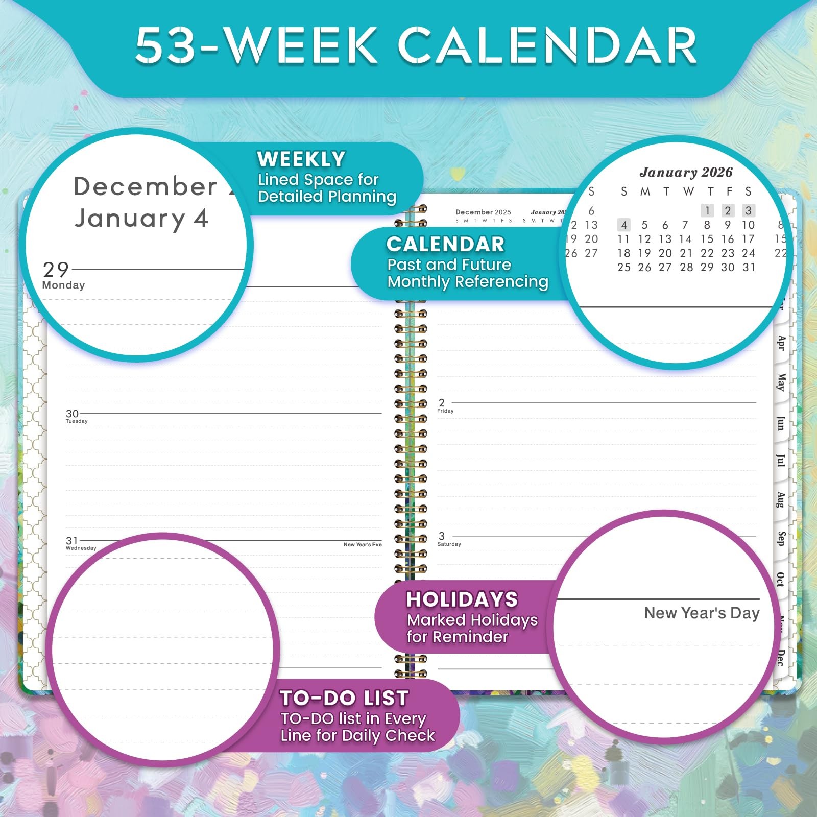 2026 Weekly Monthly Planner 9 x 11 Hardcover Tabs Elastic Closure Pocket for Pla