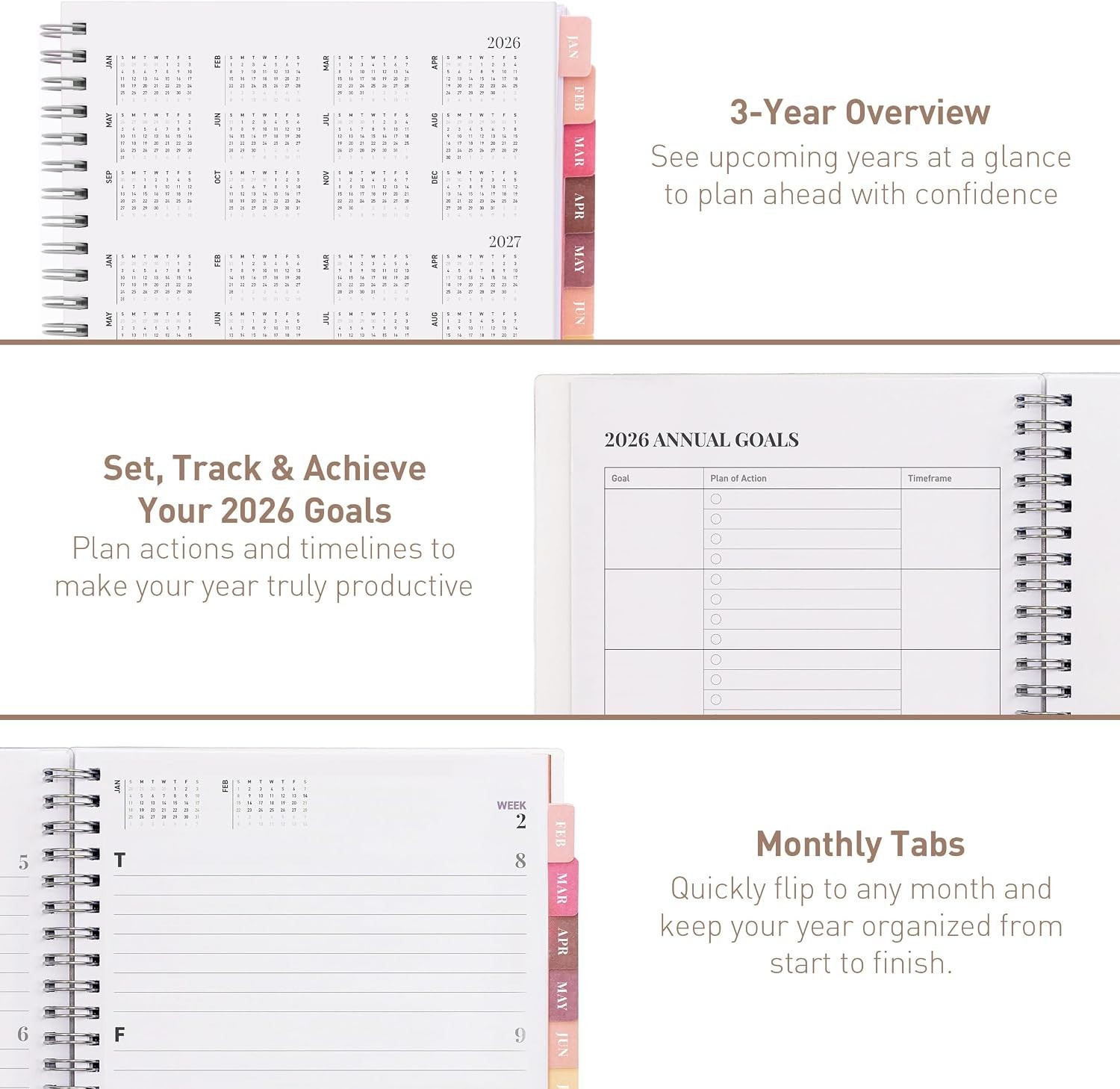 Stylish 2026 Agenda Book with Holidays & Goals – Perfect for Students & Teachers