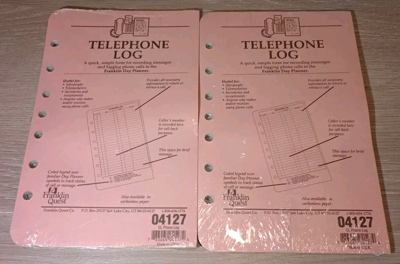 1994 Franklin Day Planner Quest Telephone Refill Pages x2 Classic 04127 USA