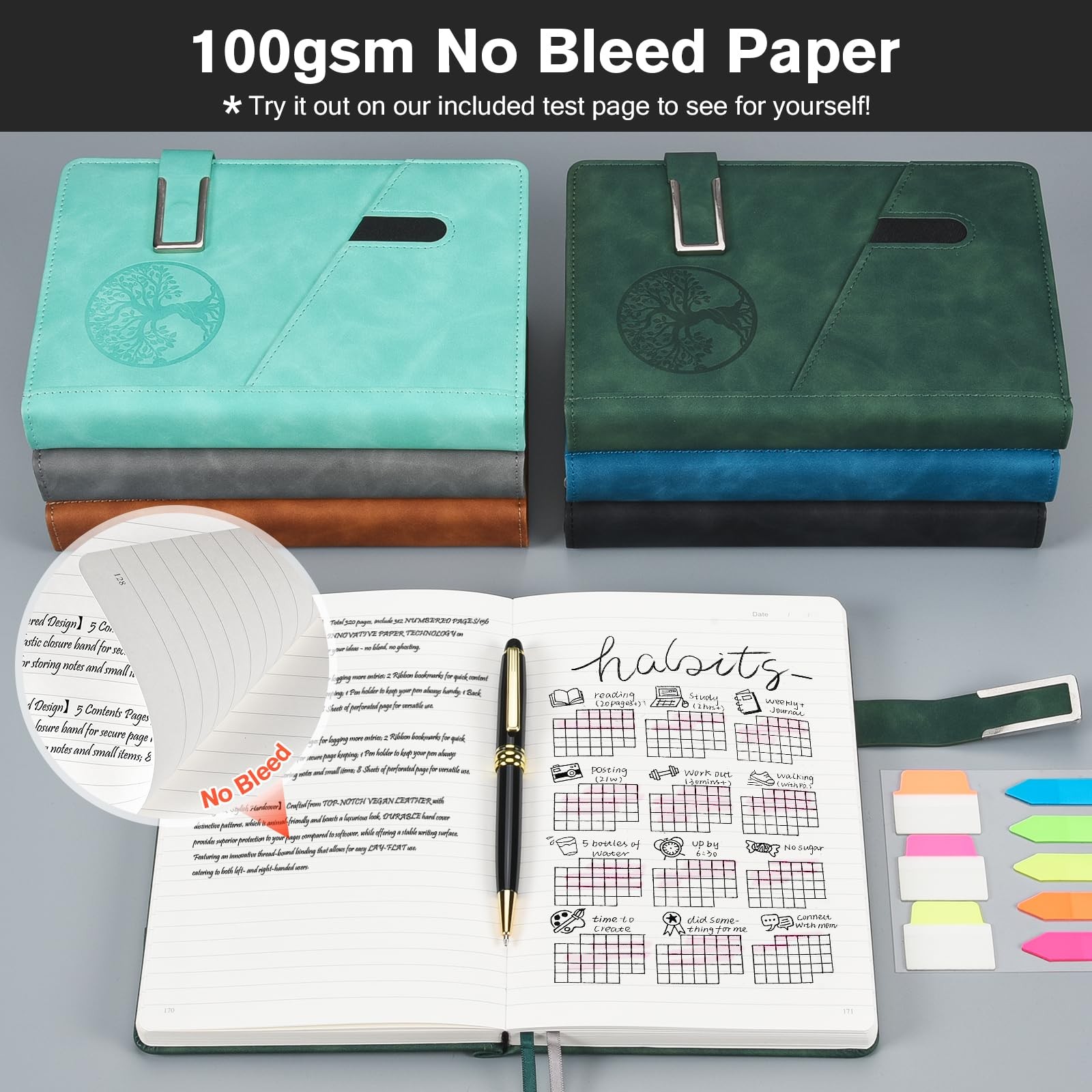 Lined Notebook Journal for Men Women, 365 Pages Numbered College A5, Black