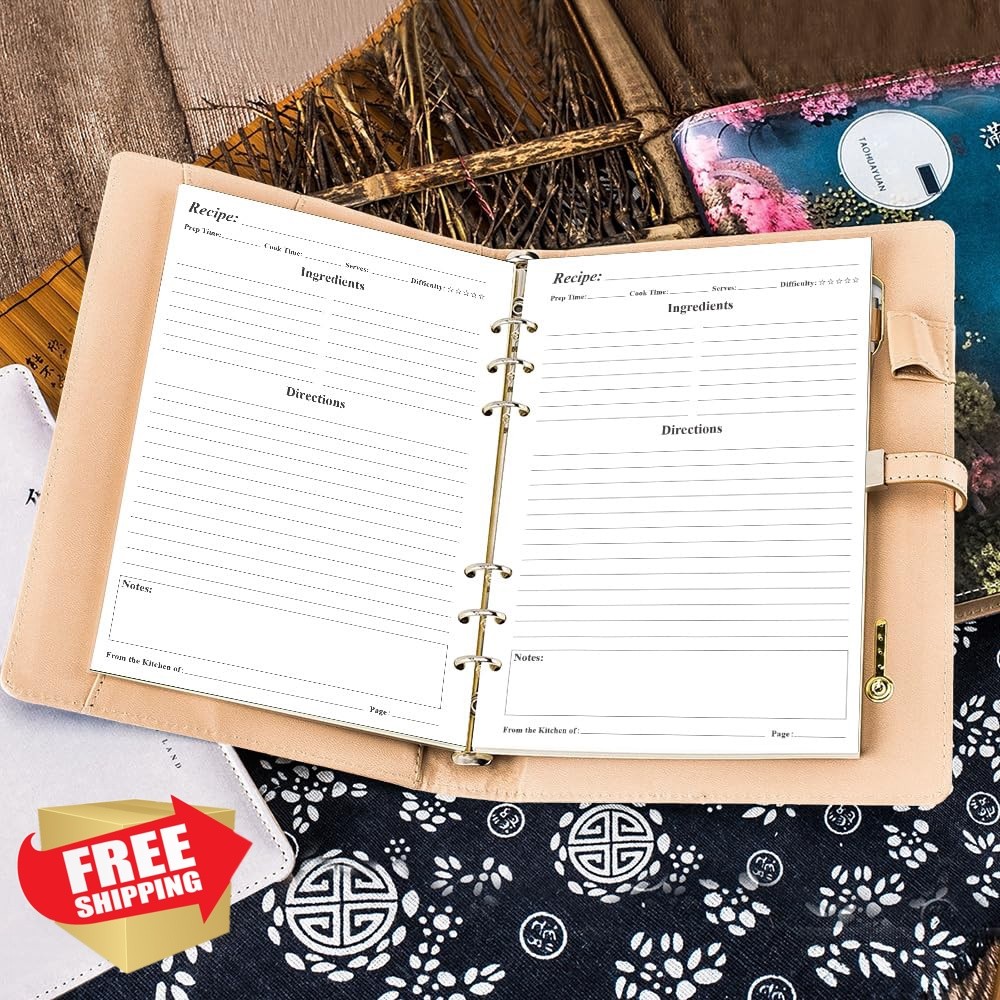 Yaridar A5 6-Hole Recipe Paper Refills 5.8×8.5