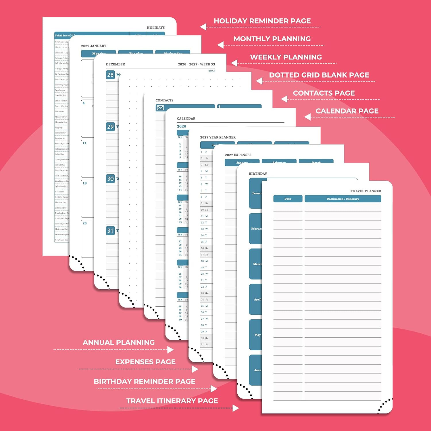 Planner 2026-2027 Daily Weekly and Monthly,6.5″X3.75″,18 Months Spiral Bound Cal