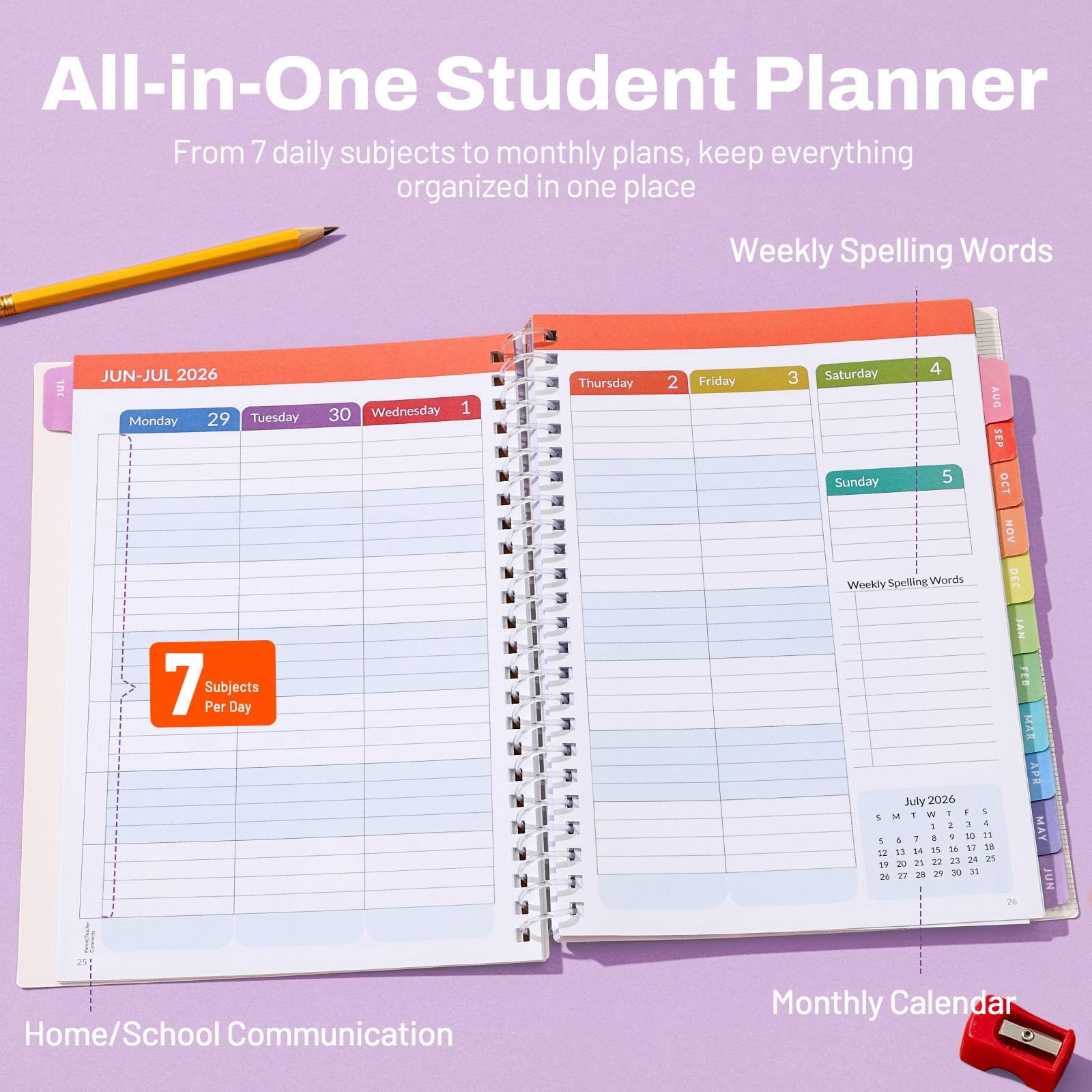 SUNEE Elementary Student Planner 2026-2027, A5 6.5″×8.3″, Colorful Balloon