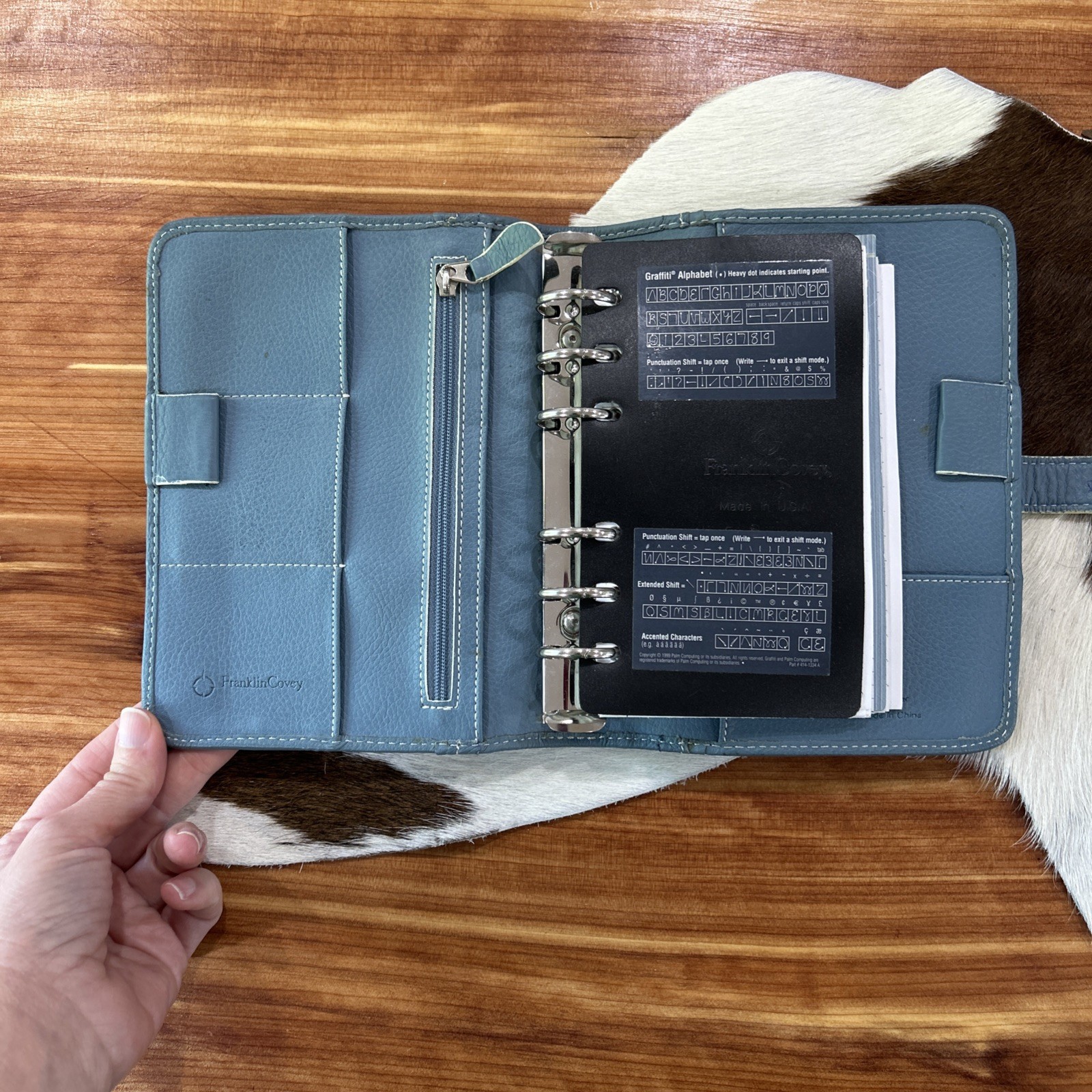 Franklin covey Vintage Full Grain Italian Leather Dusty Blue 6 Ring Planner