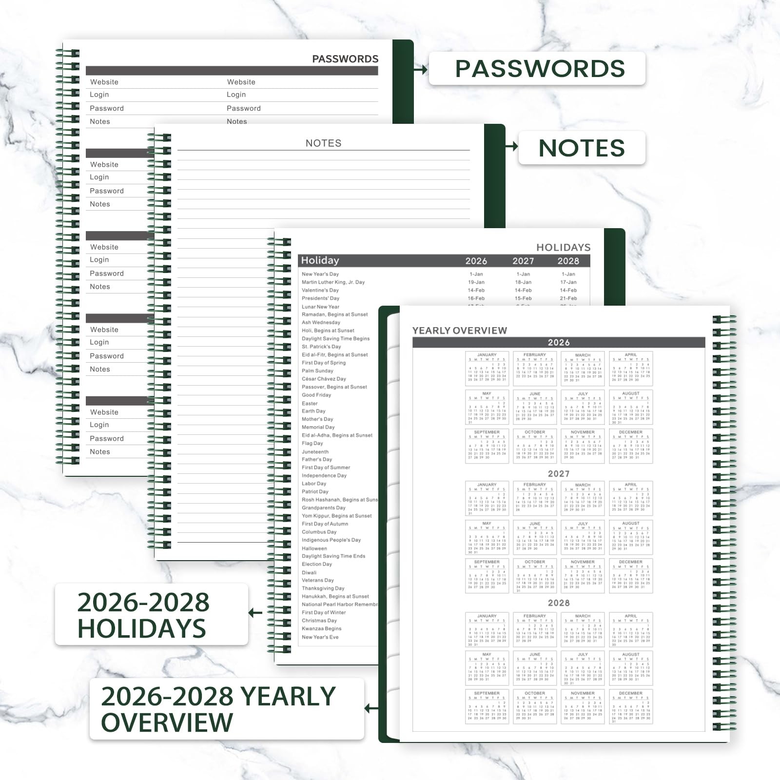 2026 2027 2028 Monthly Planner 24 Month Calendar Tabs Large 9×11 Hardcover