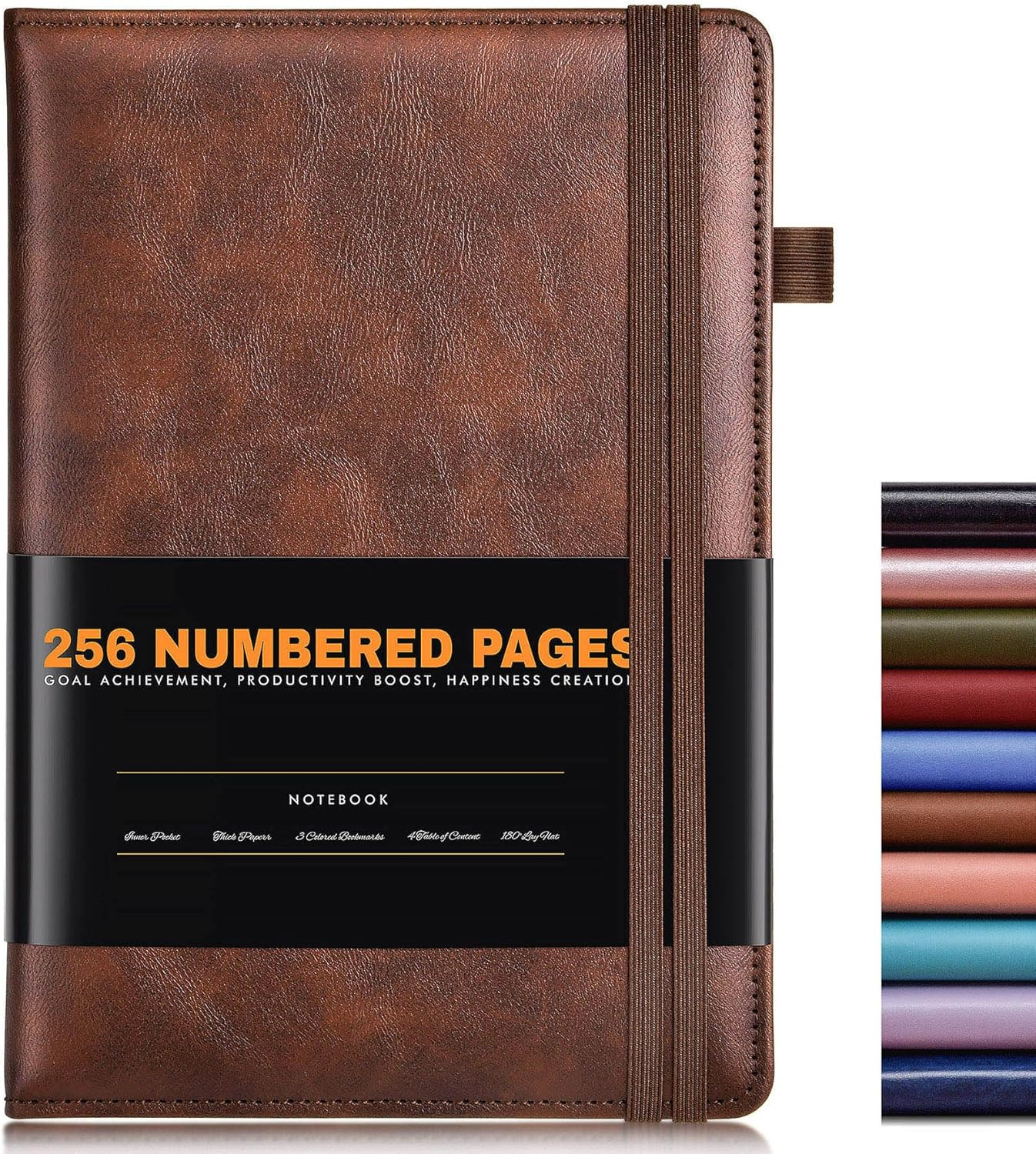 Lined Journal Notebook for Women Men, 256 Numbered Pages Hardcover Leather Journ
