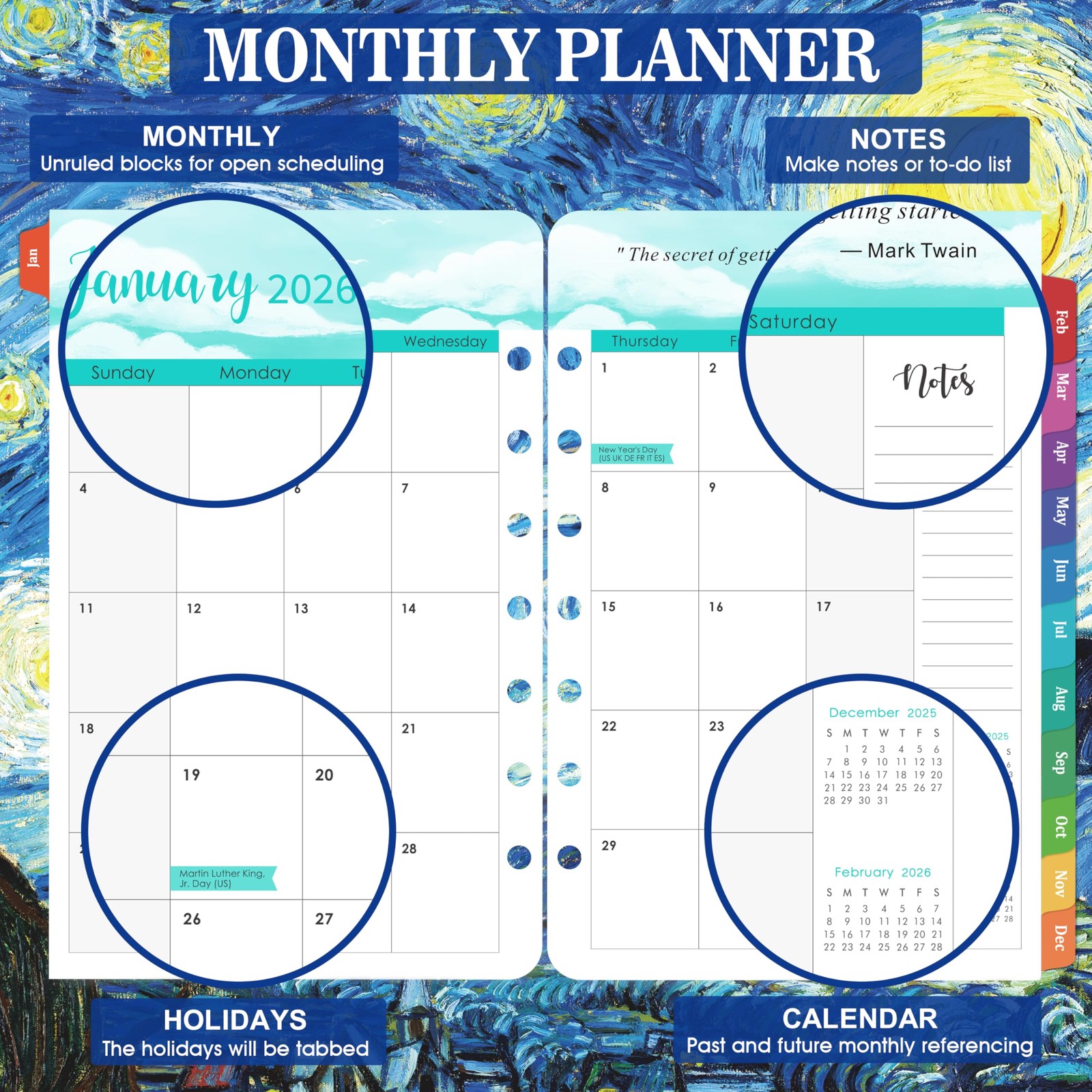 2026 Planner Refills – Jan. 2026 – Dec. 2026, 7 Holes, Planner Refills 2026, 5.5