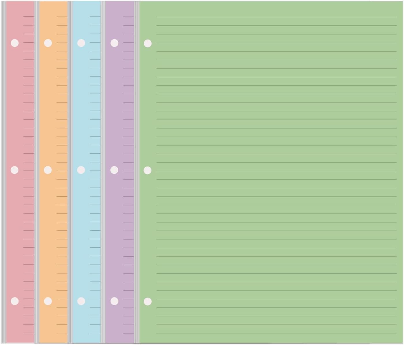 3 Hole Colorful Lined Paper – 100 Sheets/200 Pages Loose Leaf Paper Line Refi…