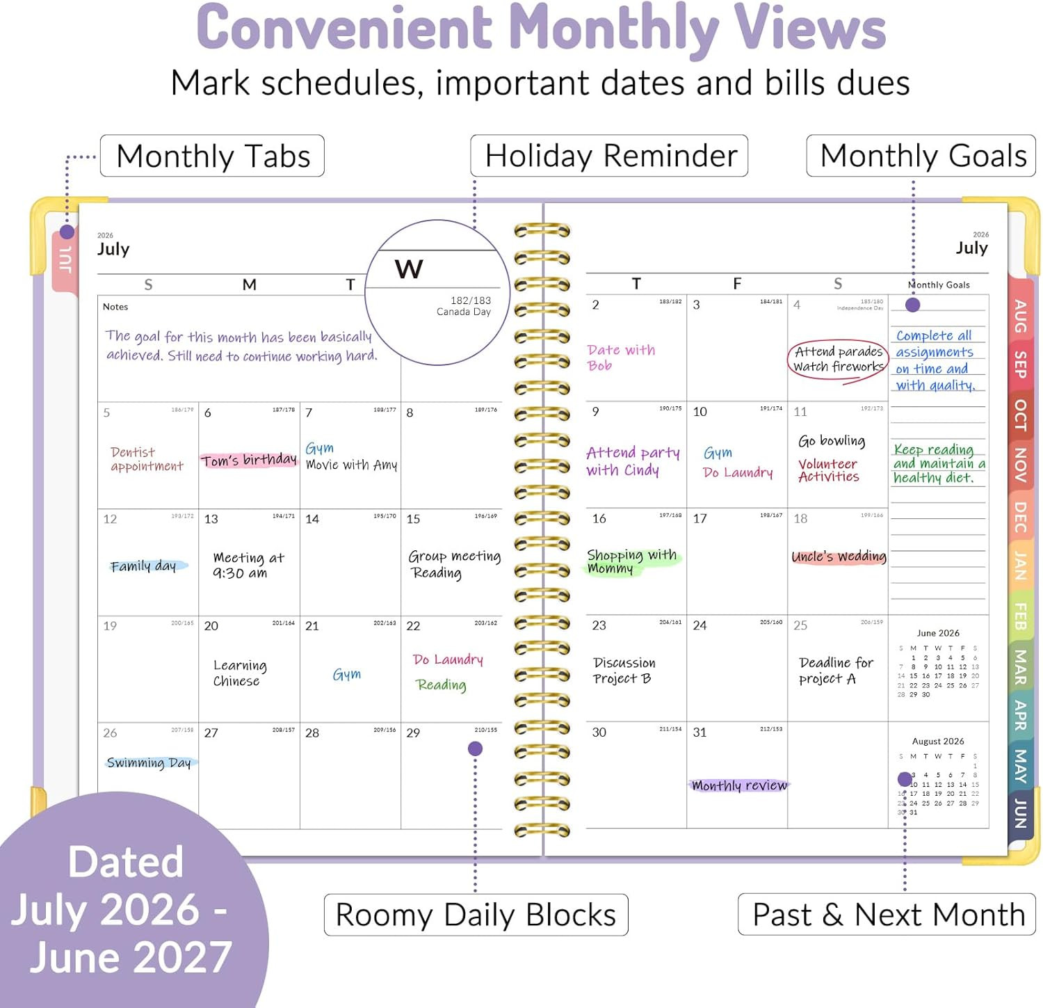 Academic Planner 2026-2027, July 2026-June 2027 Weekly & Monthly Hardcover Calen
