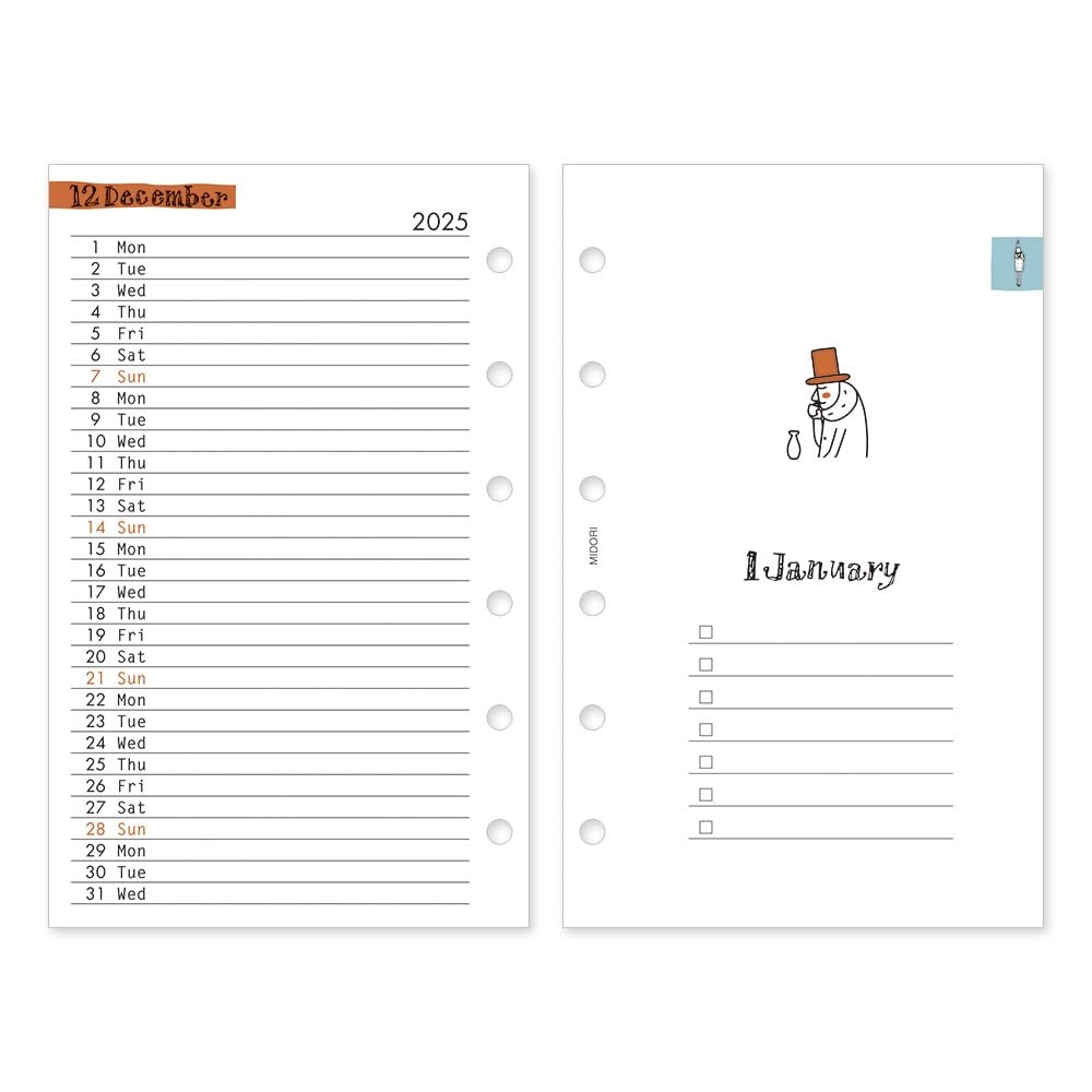 DESIGNPHIL MIDORI 2026 Planner Refill, B7 Weekly, Old Man Pattern
