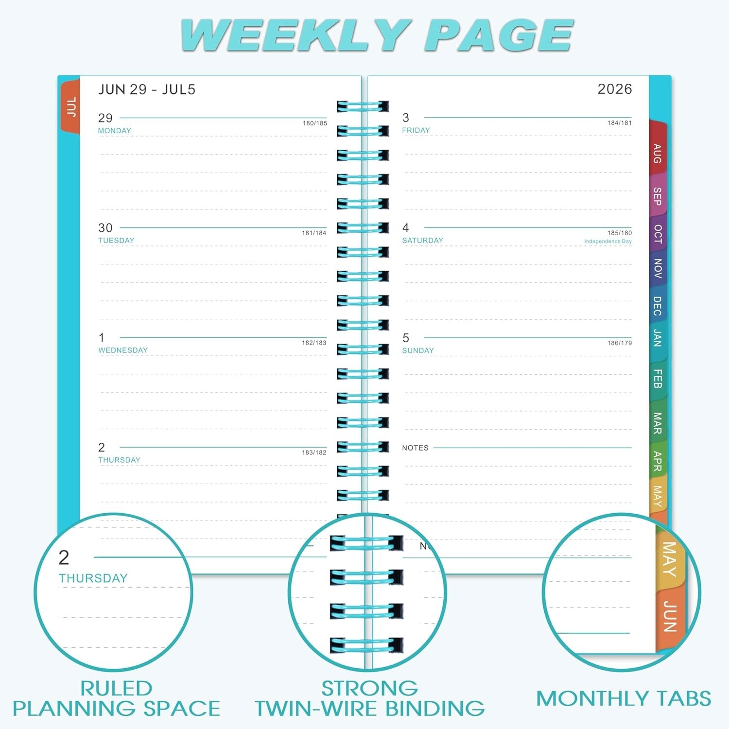 Mini 2026-2027 Calendar with Twin Wire Binding: Portable Organizer in Lake-Green
