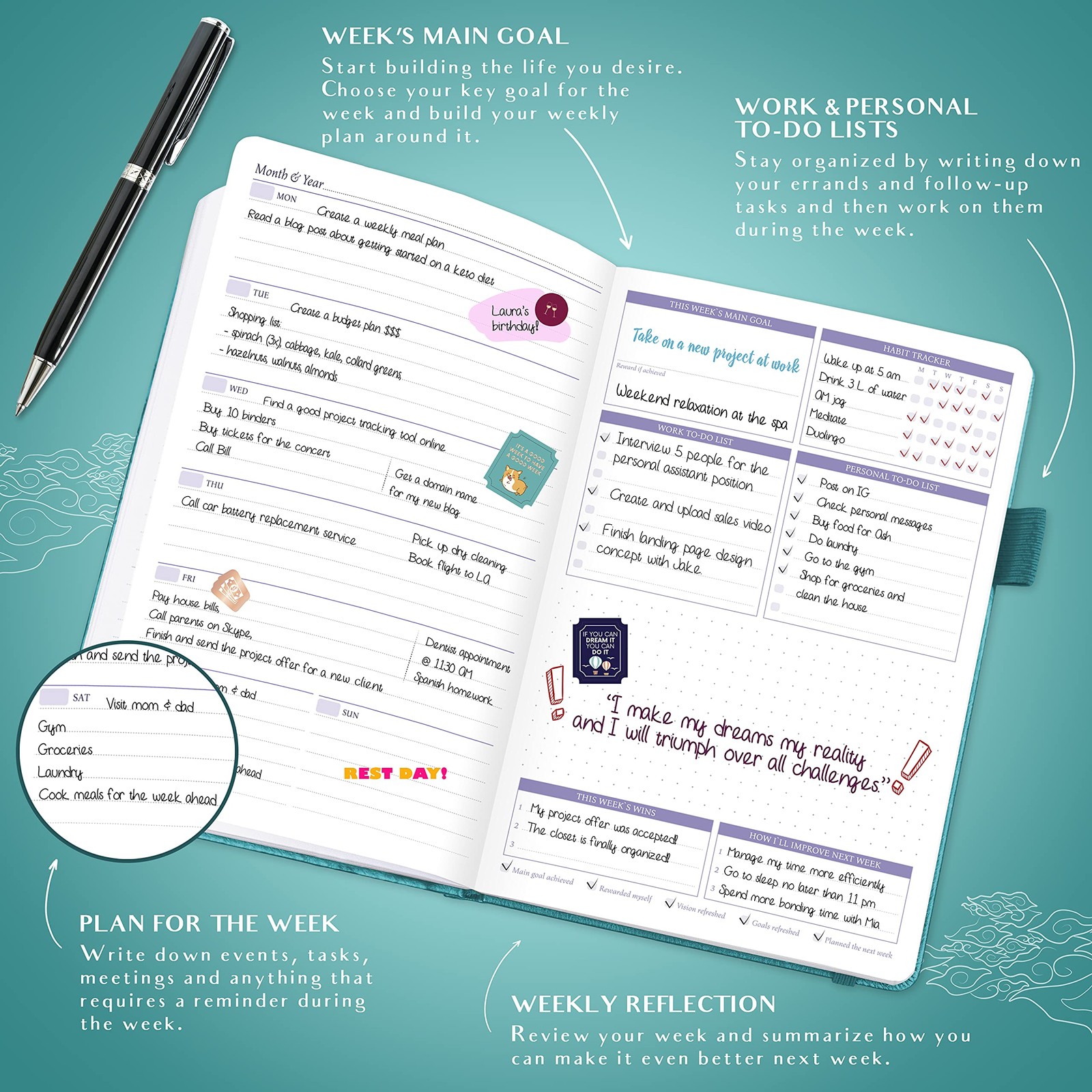 Legend Weekly Colorful Planner 2nd Edition – Undated Life & Work Agenda Journ…