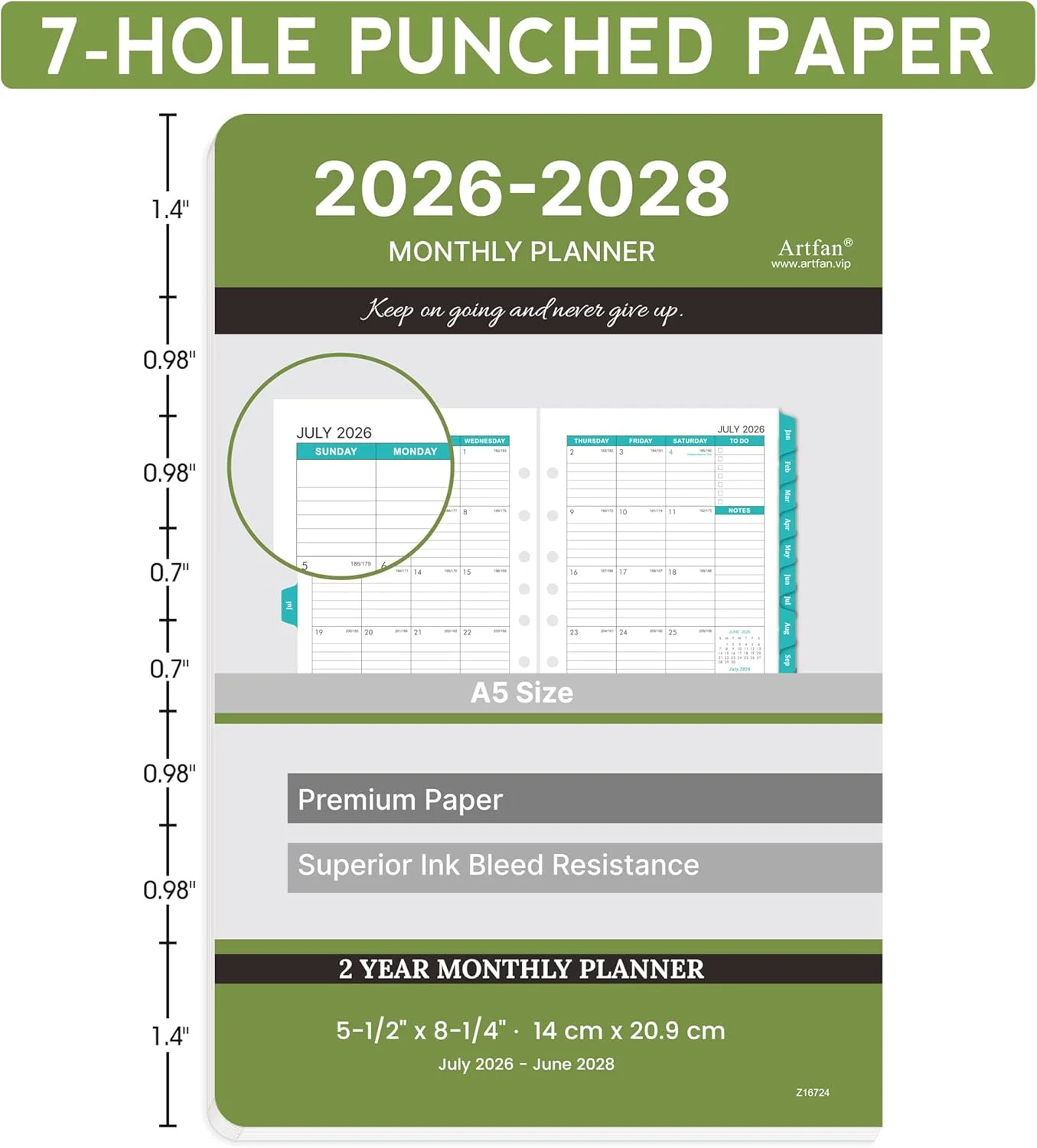 2026-2028 Monthly Planner Refill – Planner Inserts with 7-Hole Punched, 5-1/2″ X