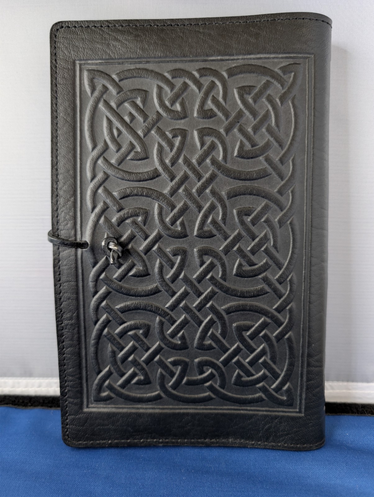 Oberon Celtic Design Tooled Black Leather Notebook Journal Cover Handmade. NEW