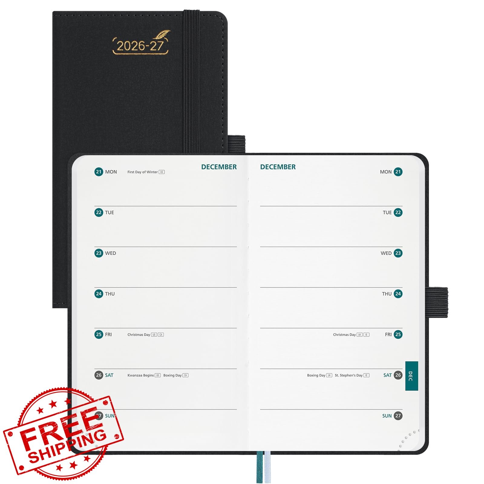 BEZEND Black Pocket Planner 3.5″x6″ Jul 26-Dec 27