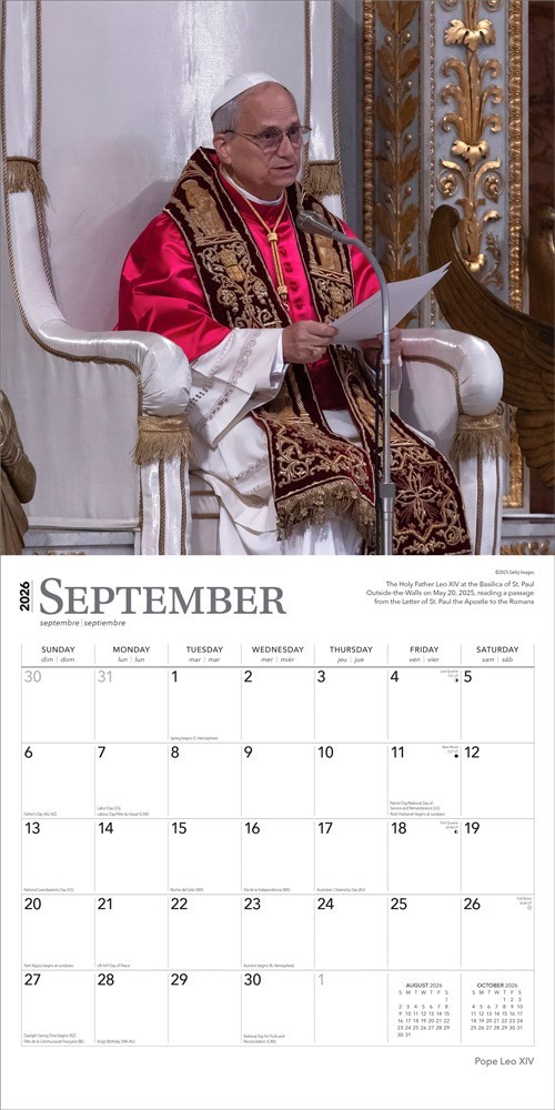 Pope Leo XIV | 2026 12×24″ (Hanging) Monthly Square Wall Calendar