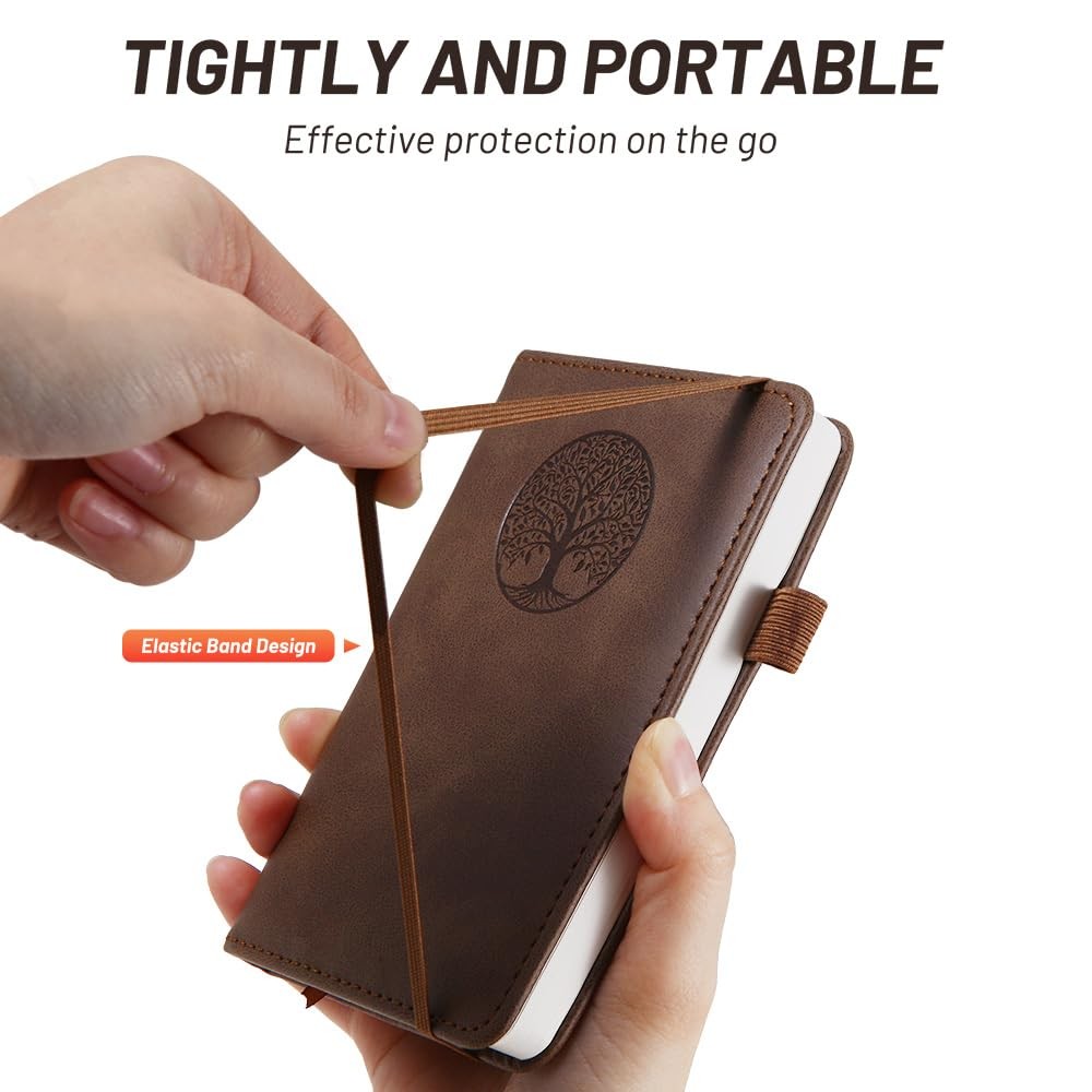BIYUNRO Small Pocket Notebook, Leather Journal Mini (Brown) A6, Brown