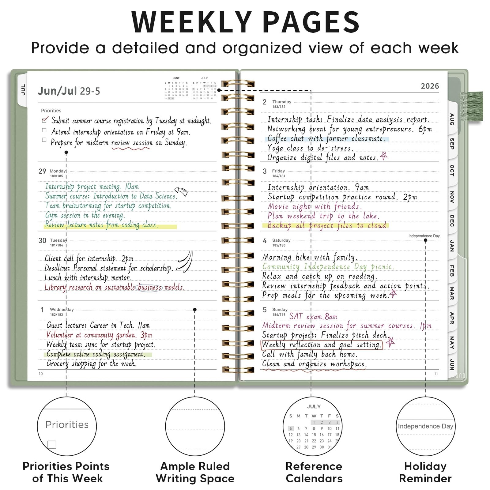 AHGXG Academic Planner 2026-2027, July 2026 – June 8.5″ x 11″, Light Green