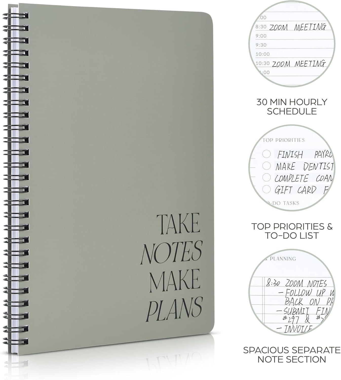 Beautiful Daily Planner and Notebook with Hourly Schedule – Aesthetic Spiral To