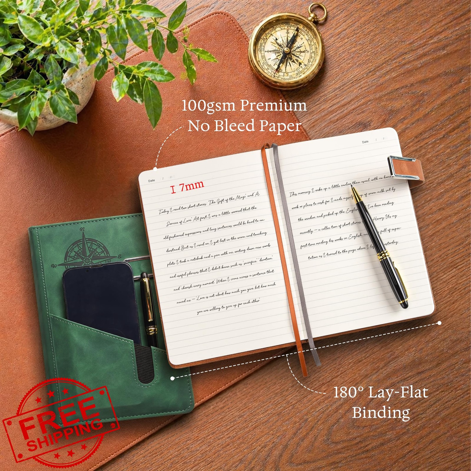 OFFIGIFT Green Leather Hardcover Journal A5