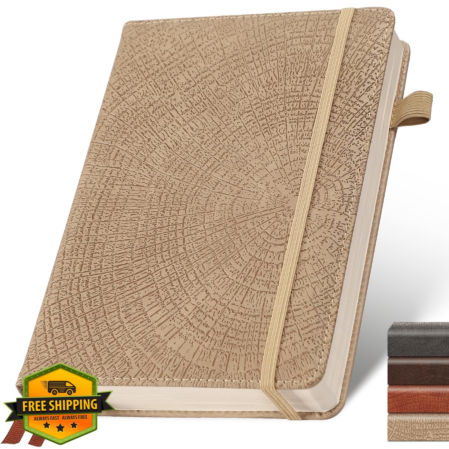 Graph Grid Paper A5 Journal, 256 Pg, Vintage Tree Leather Hardcover Khaki