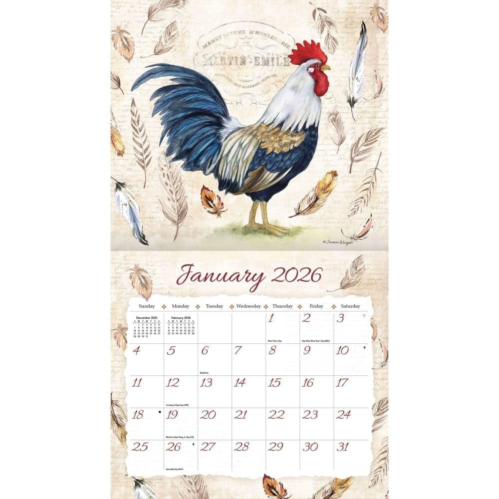 Lang, Proud Rooster 2026 Wall Calendar by Susan Winget, 12.5″W x 0.2″H, 2026