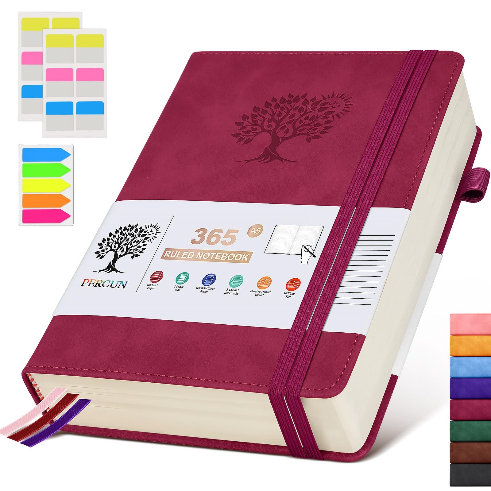 A5 Lined Journal Notebook – 365 Page Leather Journals for A5, Wine red