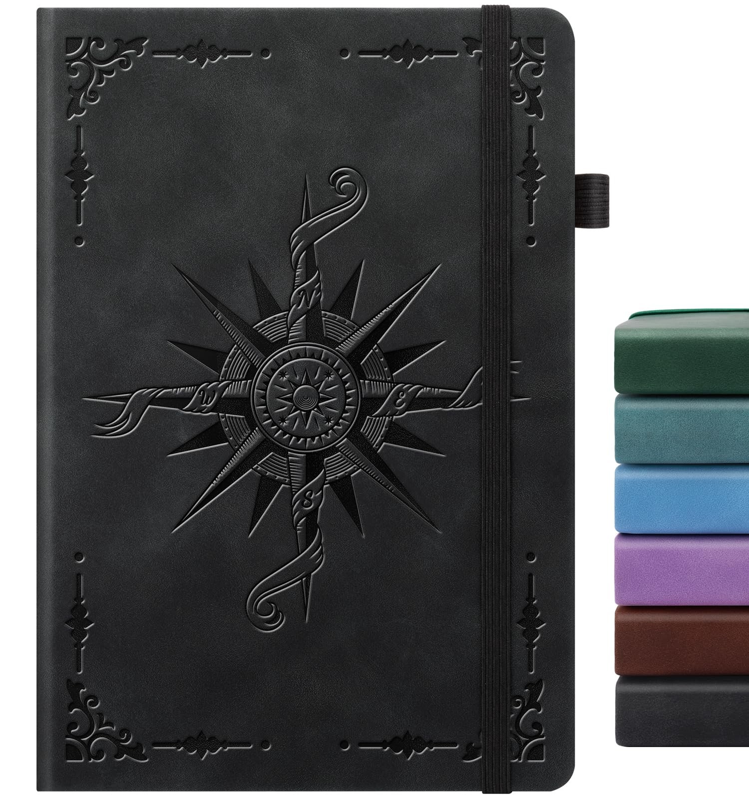 Lined Journal Notebook, A5 200 Pages Leather Journals For 200 Pgs-Black