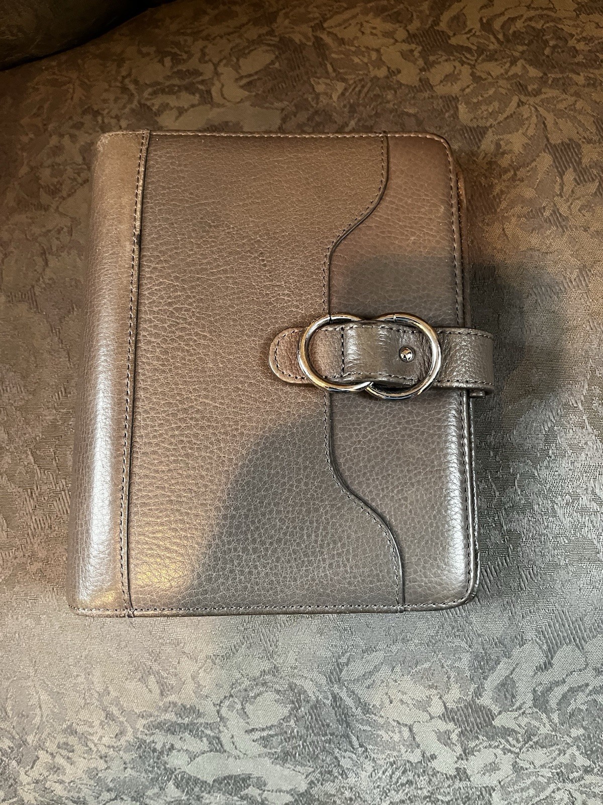 Franklin Covey Compact Brown/Grey Genuine Leather Binder Snap Closure