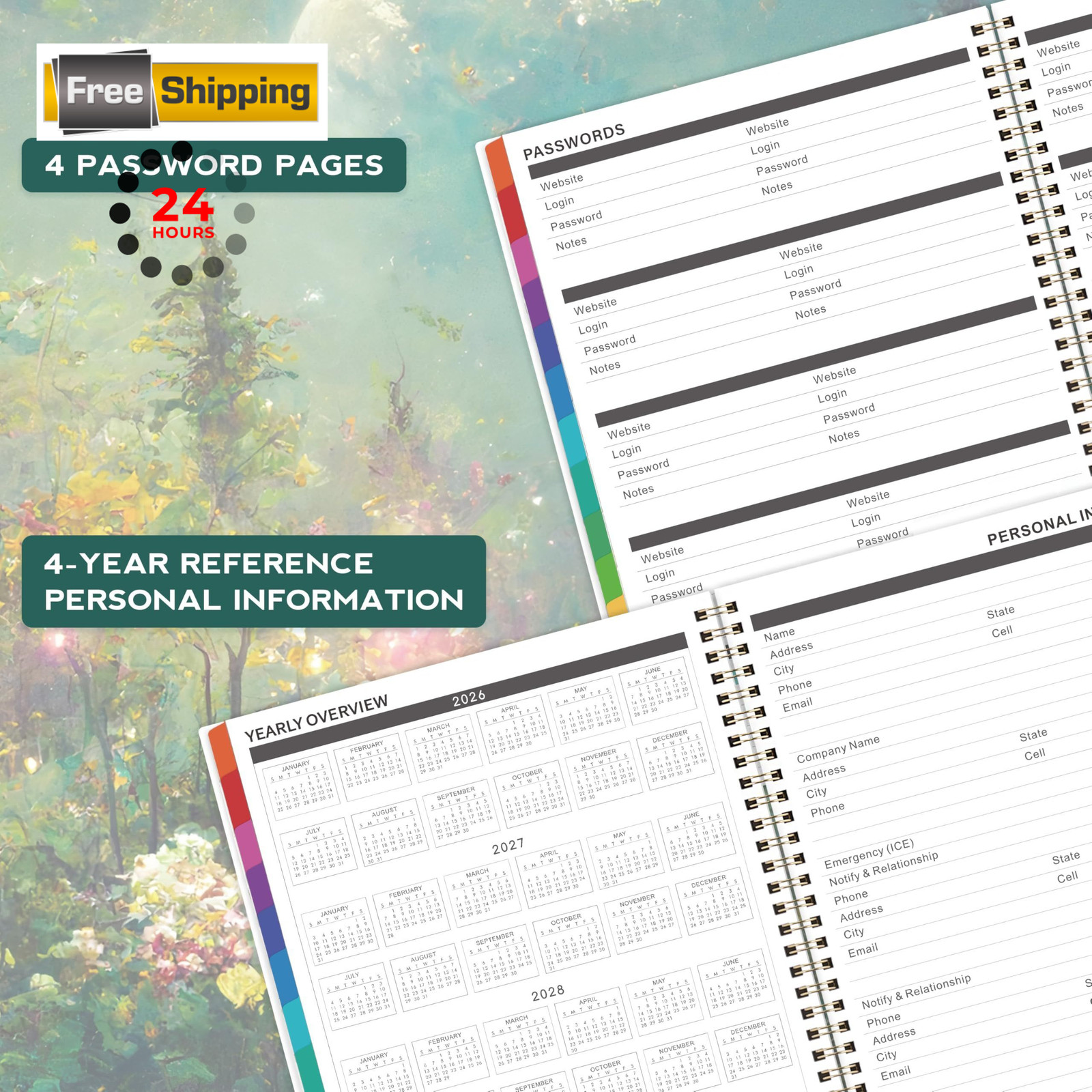 2026-2029 Monthly Planner/Calendar – 9 X 11 inches, Dreaming Moonlight Green