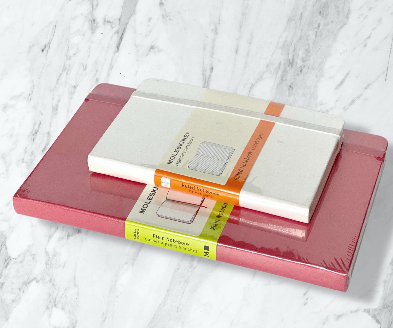 Moleskine Classic Notebook Set of 2 Pink Plain Large + White Ruled Pocket NEW