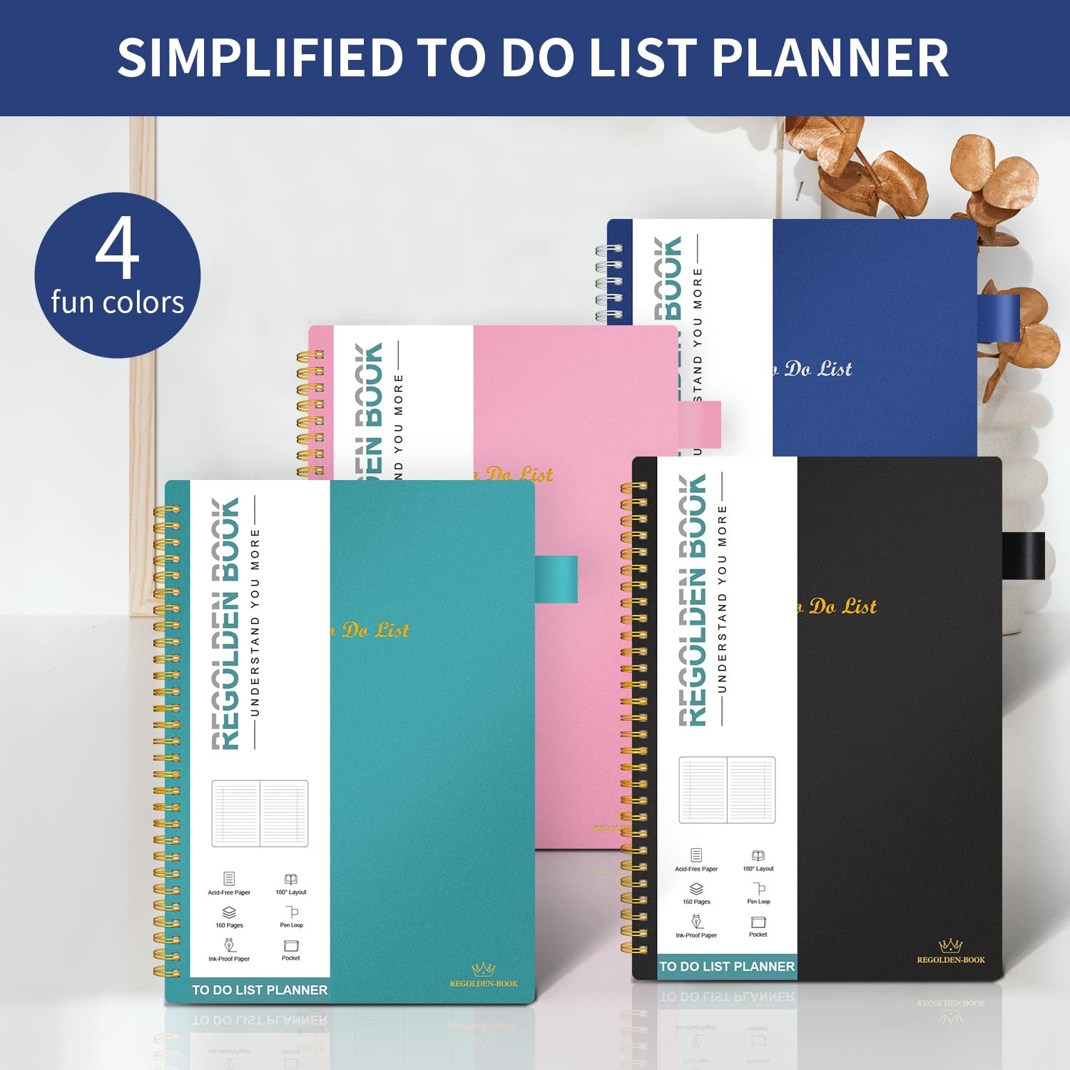 Regolden-Book To Do List Notebook, Daily Planner for Work, Project Tasks &