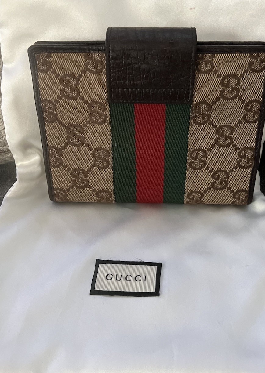 Gucci GG Classic Agenda Day Planner Binder Vintage Leather Wallet With Dust Bag