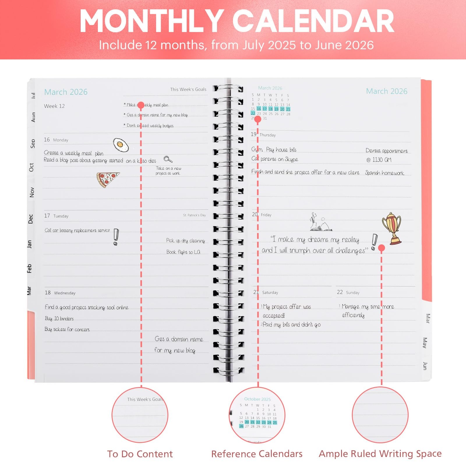 Planner 2025-2026,Academic Year Weekly and Monthly 6 x 8 inches, Pink