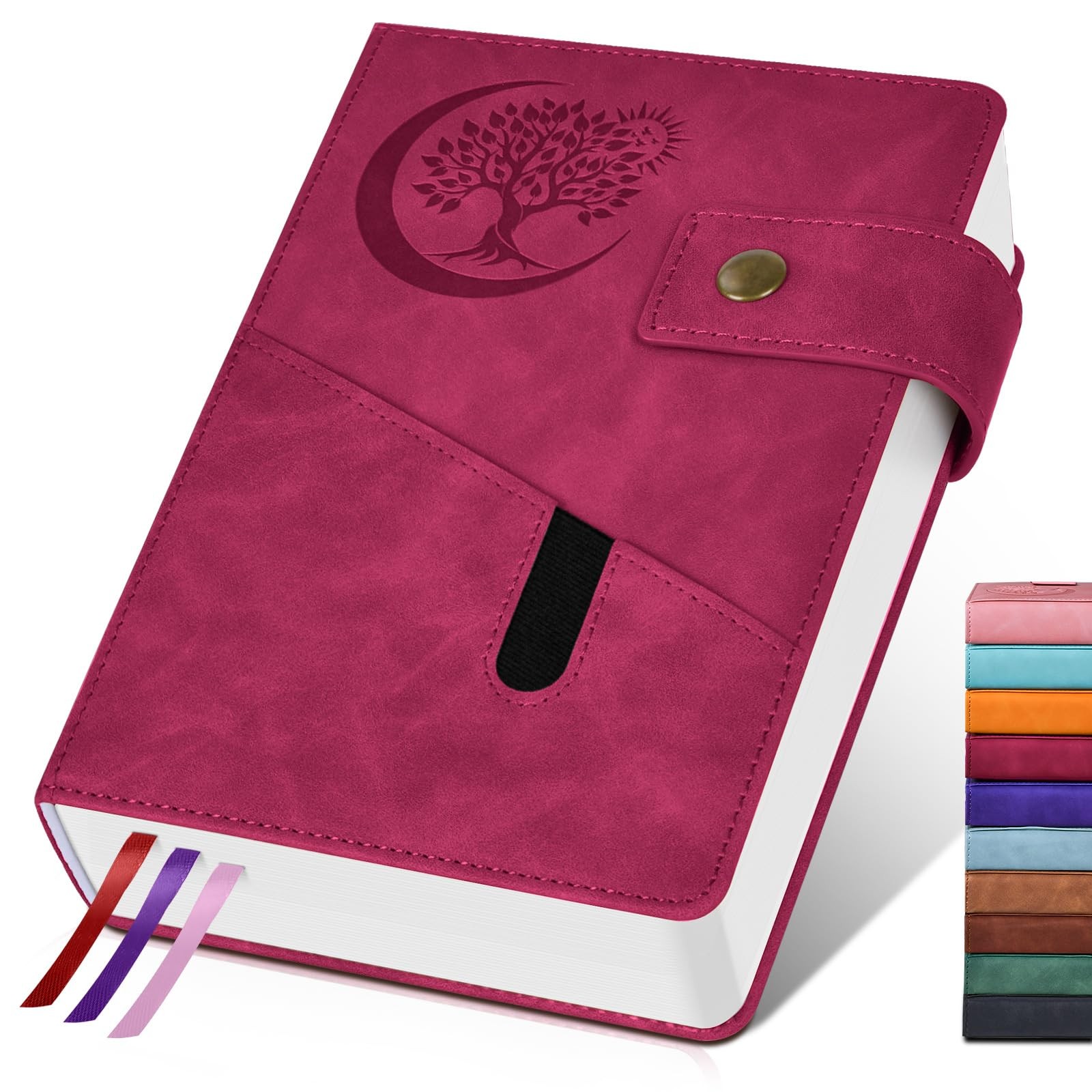 PAIBAS A5 Leather Journal Notebook, 365 Pages Thick Hardcover A5, Wine Red