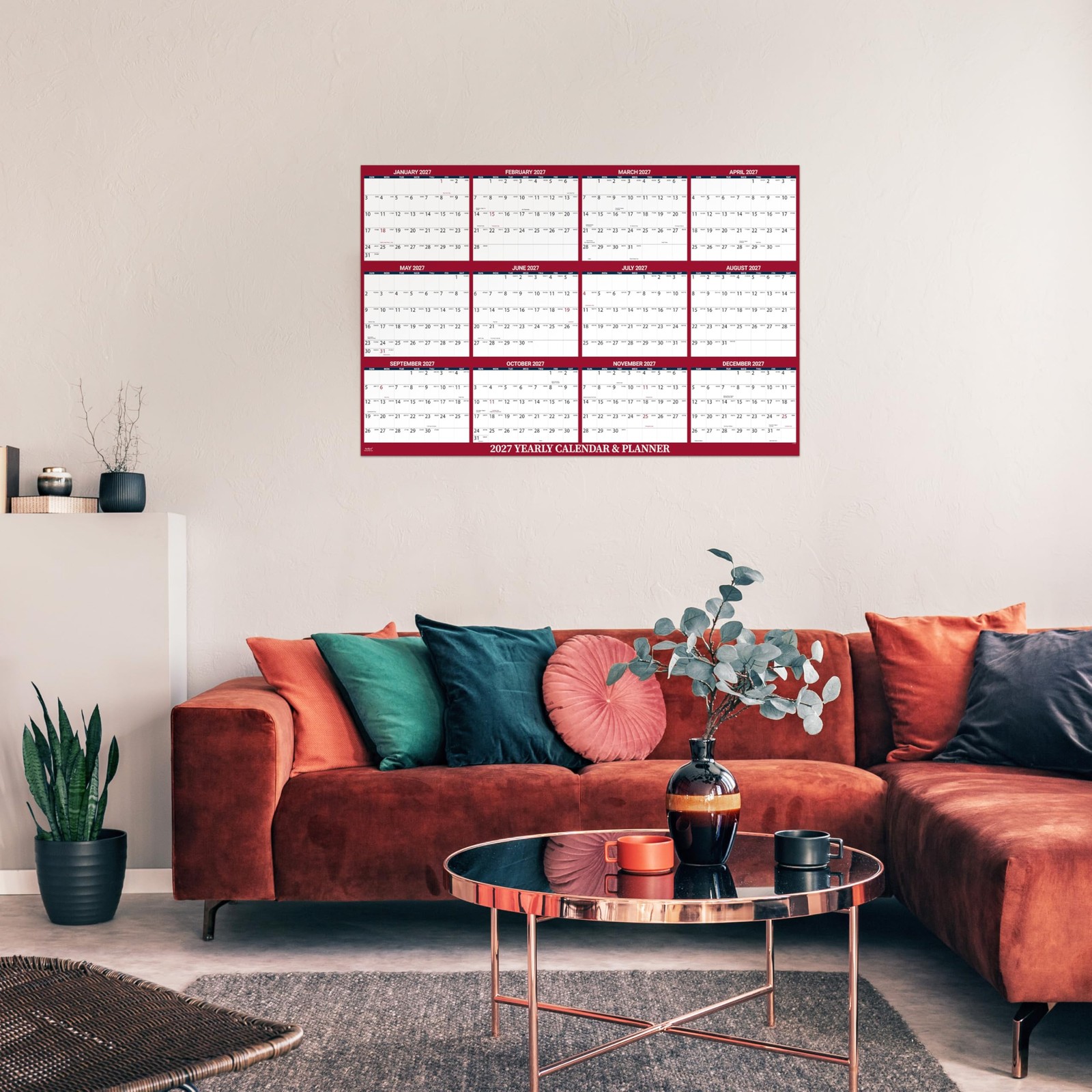 2027 Dry Erase Calendar for Wall – 2027, Jan. Red