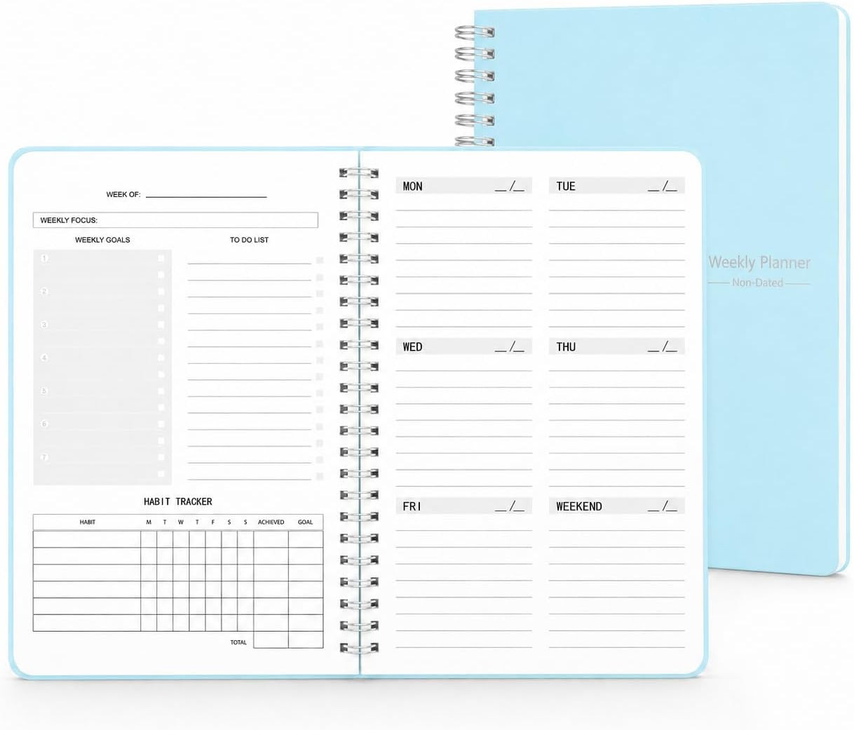 Undated Weekly Planner, A5 to Do List Notebook with Goal and Habit Tracker | 5.8