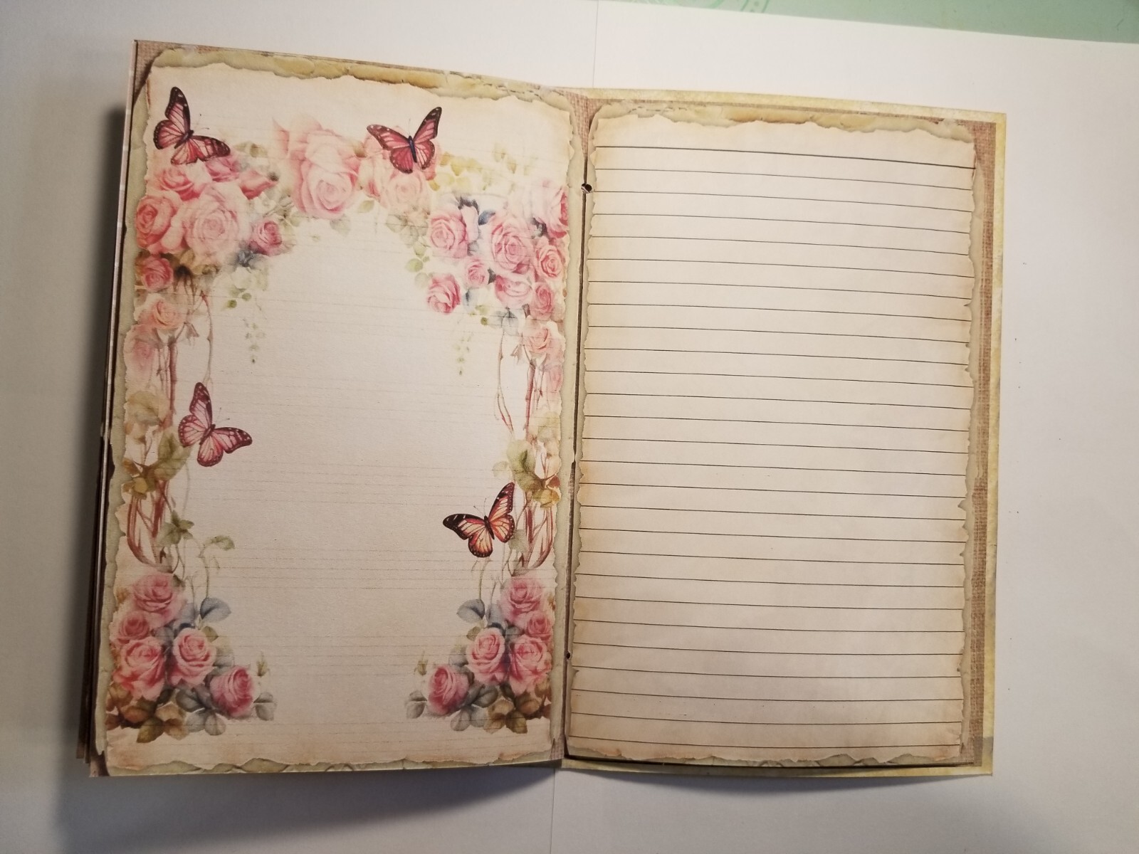 Junk Journal Blank Booklet “BUTTERFLIES & ROSES”Foral Pink Roses LG 5.5×8.5 40pg