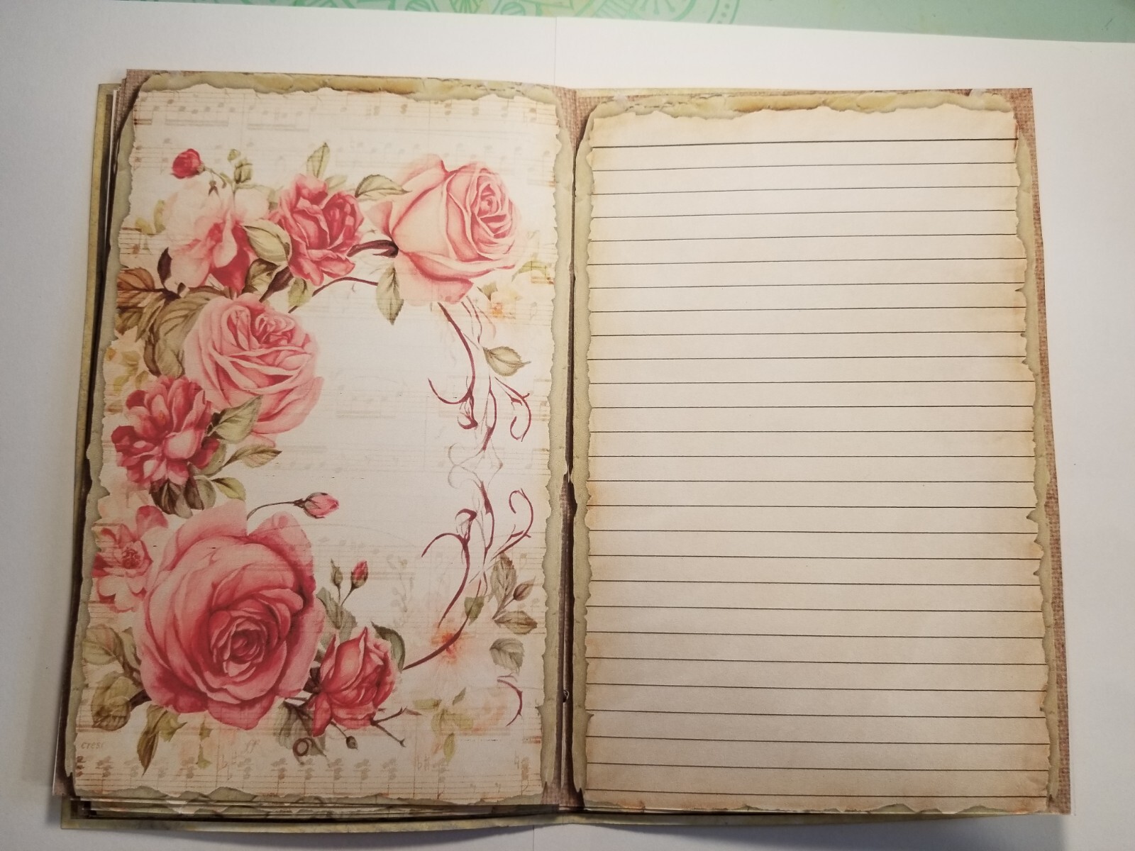 Junk Journal Blank Booklet “BUTTERFLIES & ROSES”Foral Pink Roses LG 5.5×8.5 40pg