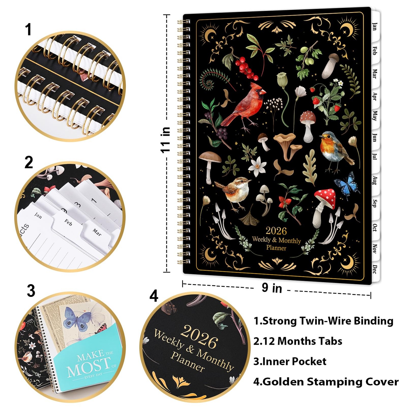 2026 Planner – 2026, 9″ x 11″, Jan 2026 – Dec x black
