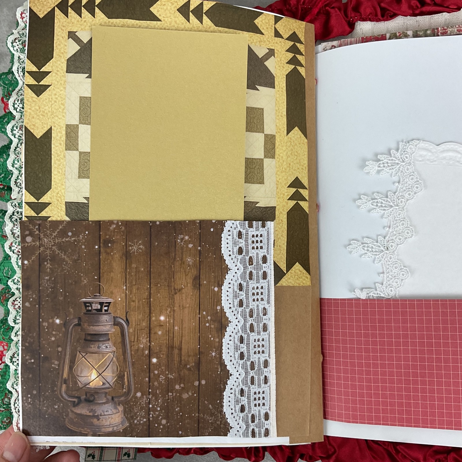 Handmade Christmas Junk Journal – 86 pages mixed media art book – quilted plaid