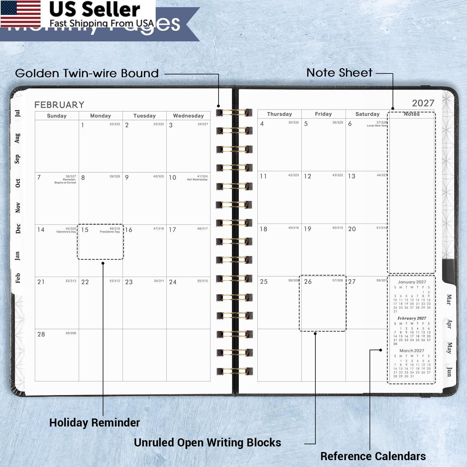 Planner 2026-2027 – Weekly & Monthly Academic 6.3″ x 8.4″, Grey and Yellow