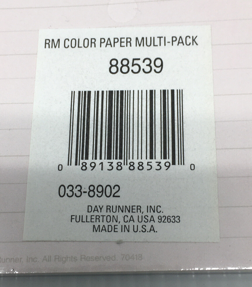 Day Runner #88539 Lined Paper- Assorted Colors 3 3/4 x 6 3/4,fits 6 ring -3 Pack