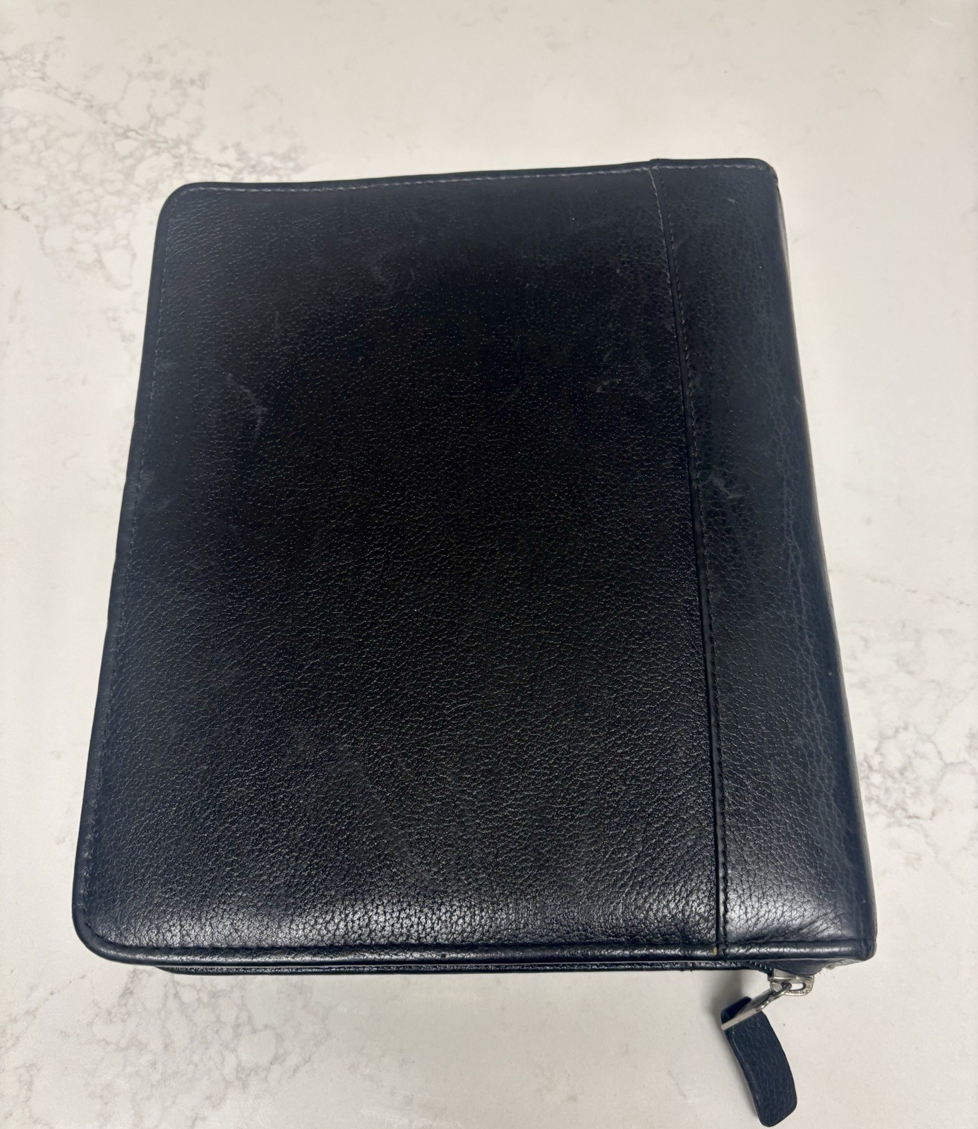 Franklin Quest Black Verona Leather Zip Organizer Planner 7 Ring Binder Vtg 90’s