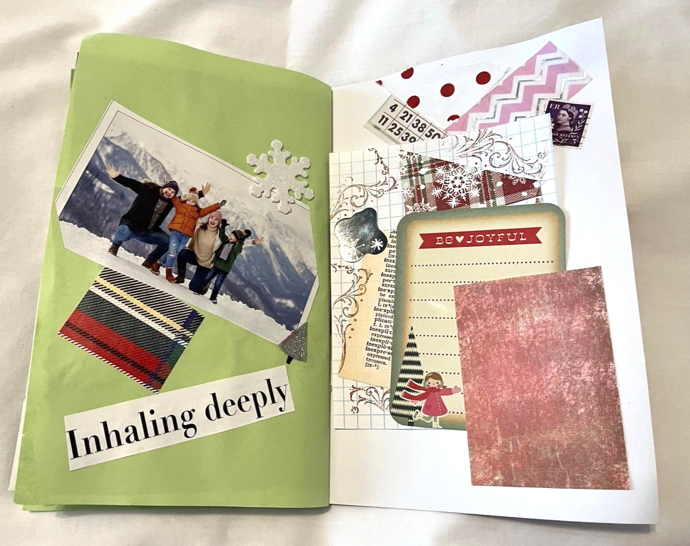 Junk Journal Winter Xmas Theme 6×9″ Handmade Paper Ephemera, Embellished Tassel